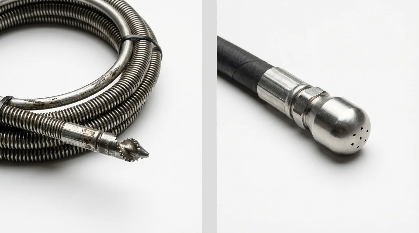 Drain snake cable and hydro jetting nozzle used for drain cleaning in Bridgeville, PA