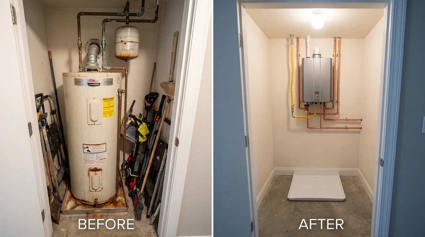 Tank water heater versus wall-mounted tankless unit comparison for Bridgeville, PA homeowners