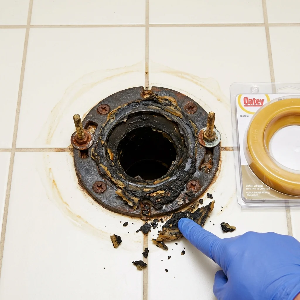 Failed wax ring showing water seepage at the base of a toilet in a Bridgeville, PA home