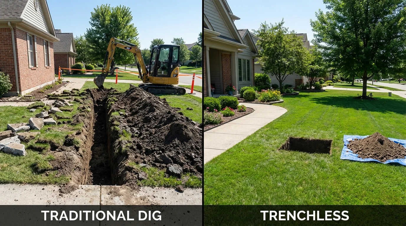 Trenchless sewer repair with minimal yard damage versus traditional excavation in Bridgeville, PA